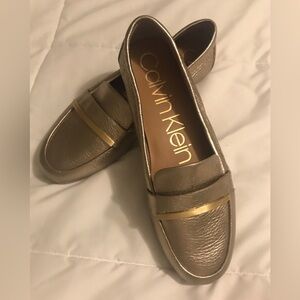 Calvin Klein Metallic Bronze Loafers with Gold Accent